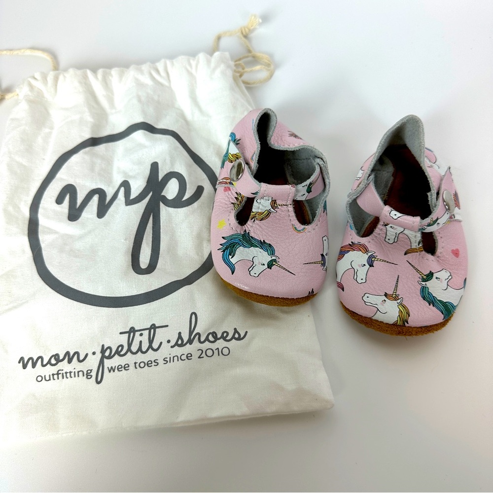 UNICORN 🦄 Mon Petit Shoes T-Straps Soft Soled‎ Leather Baby Toddler Size 4 Pink